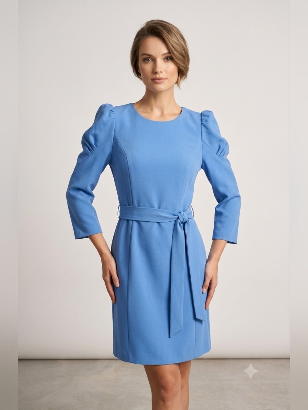 Eliza J Sky Blue Puff-Sleeve Tie-Waist Mini Dress